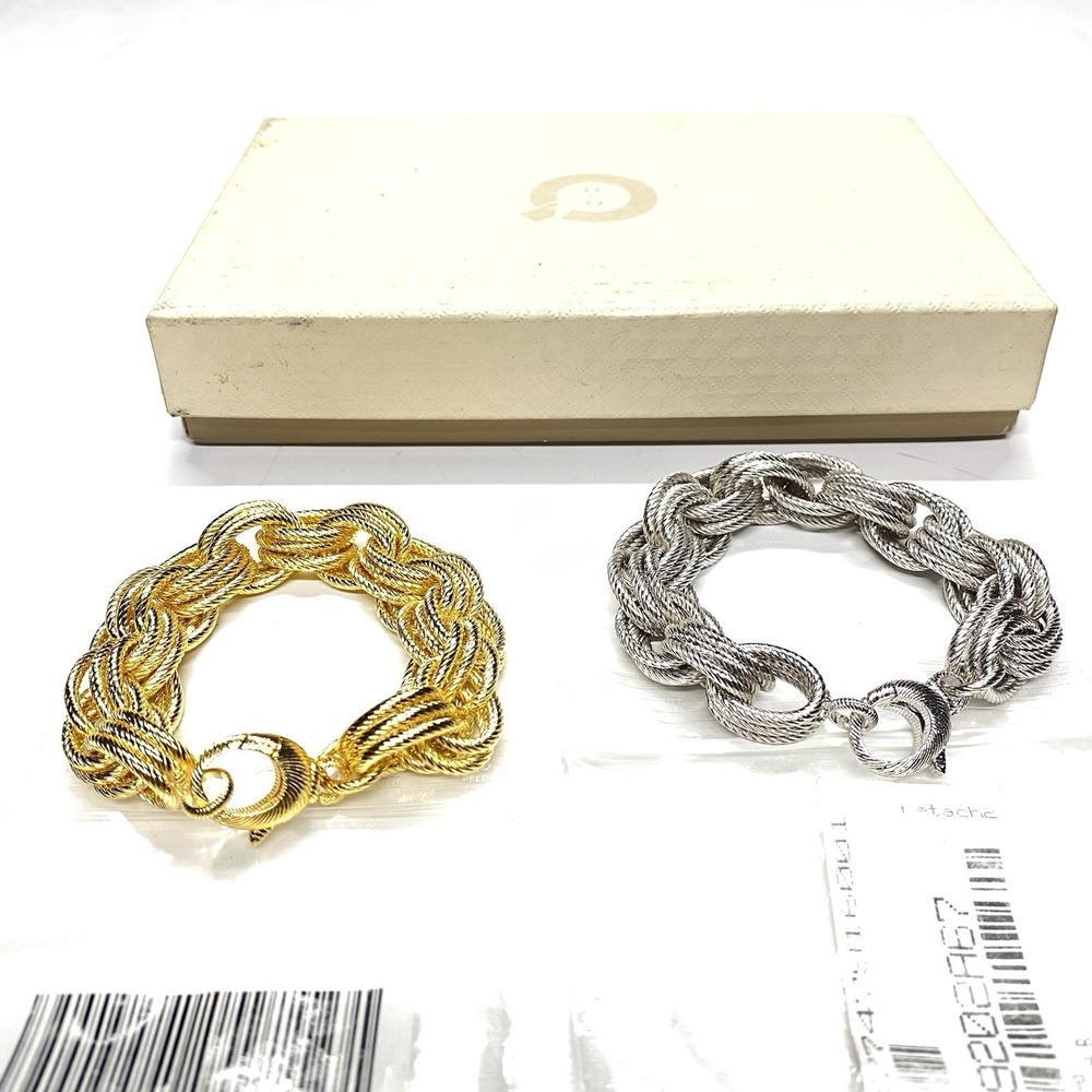 Milor Italy Gold & Silver Set Bronze Triple Link Textured Bracelets Size Small